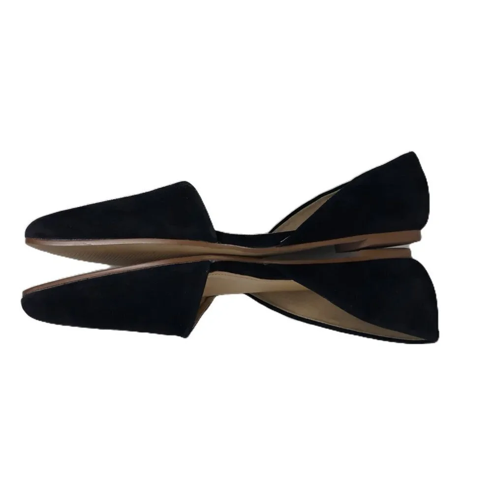 J. Crew Factory Black Suede Leather d'Orsay Flats 9 Pointed Toe